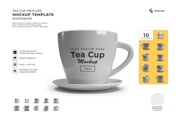 Elevate Your Brand Identity with the Tea Cup on Plate 3D Mockup Set Bundle