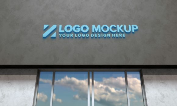 Logo Mockup 3D Sign White Façad Building